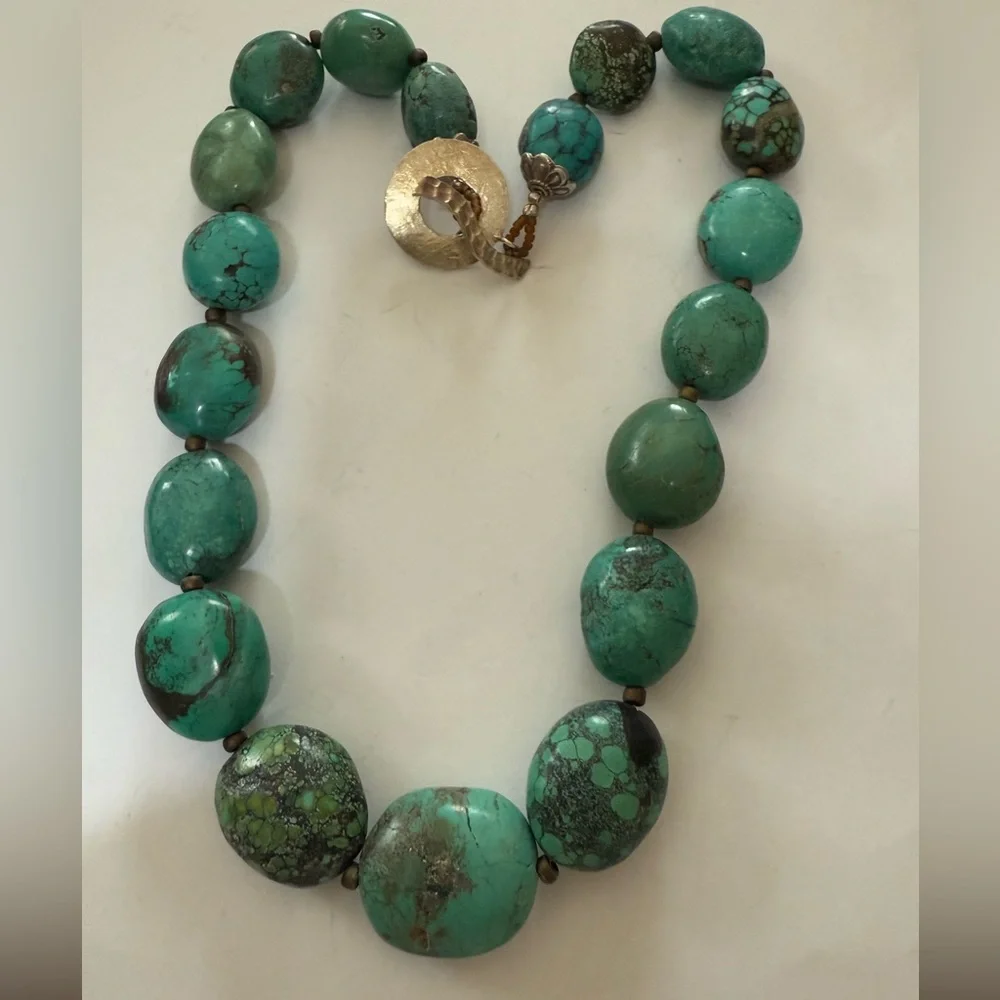 Gorgeous Chunky Hubei ?  TURQUOISE Beaded Necklace Sterling Catch